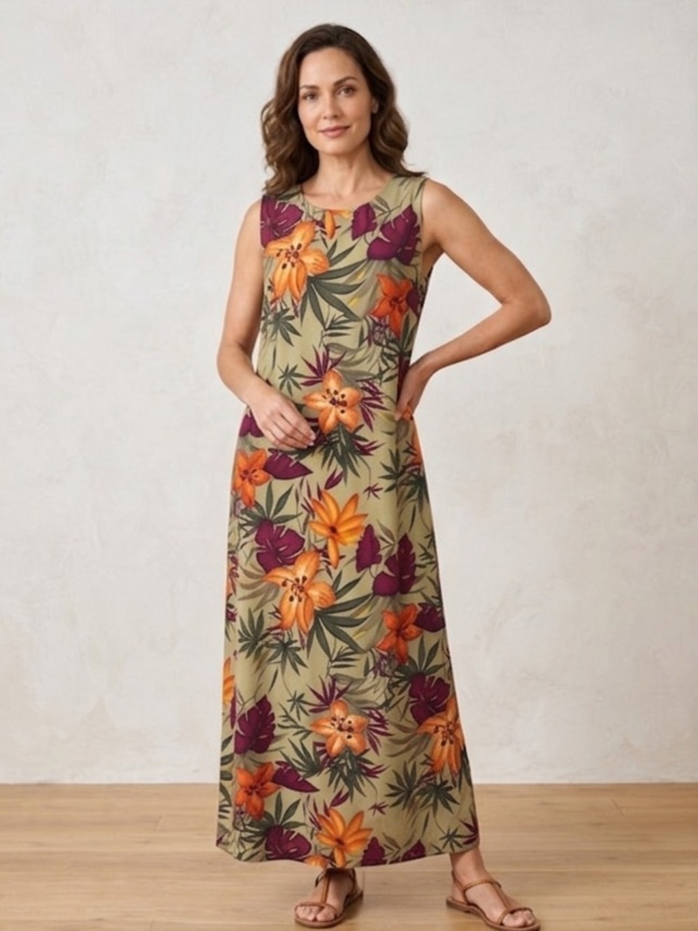 R&K Originals Tropical Floral Sleeveless Maxi Dress - Size 14
